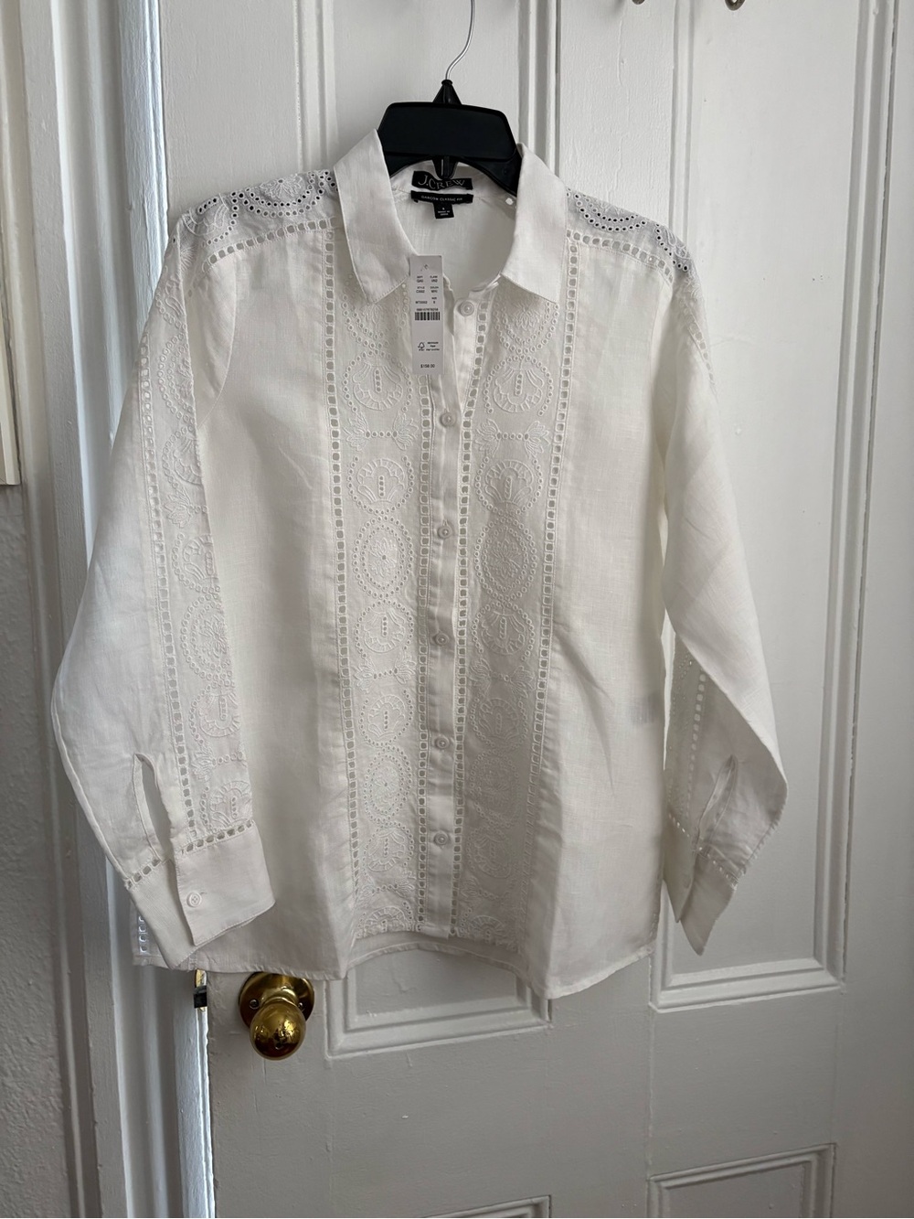 J. Crew White Eyelet linen Button-Down Shirt